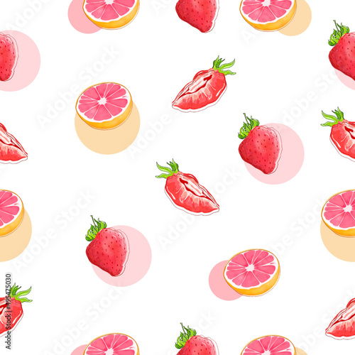 Fototapeta Naklejka Na Ścianę i Meble -  colorful background Strawberry and grapefruit pattern.tropical