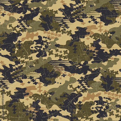 Grunge abstract camouflage mimetic wallpaper vector seamless pattern