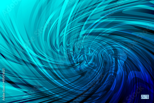 Abstract Aqua Blue Geometric Pattern with Waves. Striped Spiral Texture. Hypnotic Psychedelic Illusion. Vector.3D Illustration