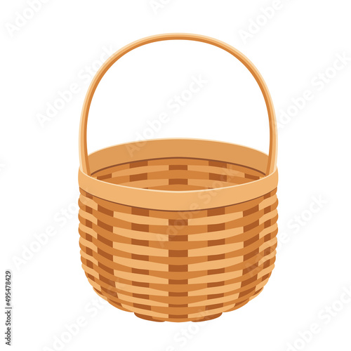 Wicker empty basket  on white background.