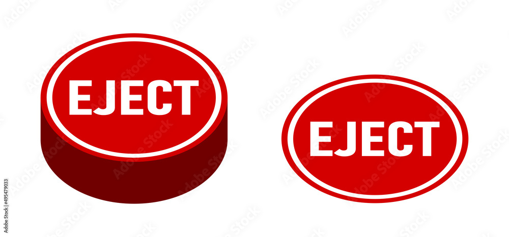 Red Eject Push Button Badge Icon Set in Perspective View. Vector Image. Red Eject Push Button Badge Icon Set in Perspective View. Vector Image.