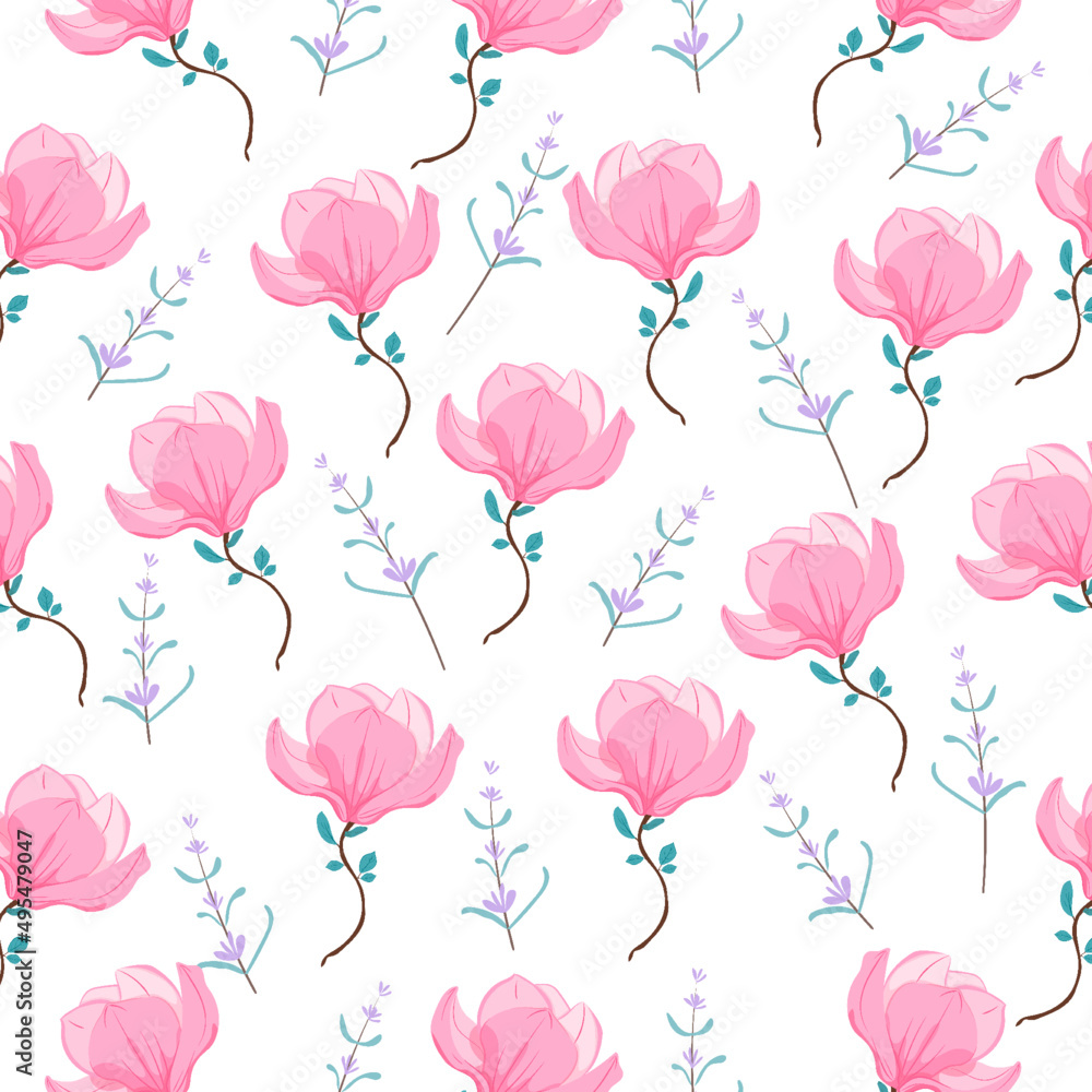 Pink Magnolia pattern. Sweet pattern.Spring pattern