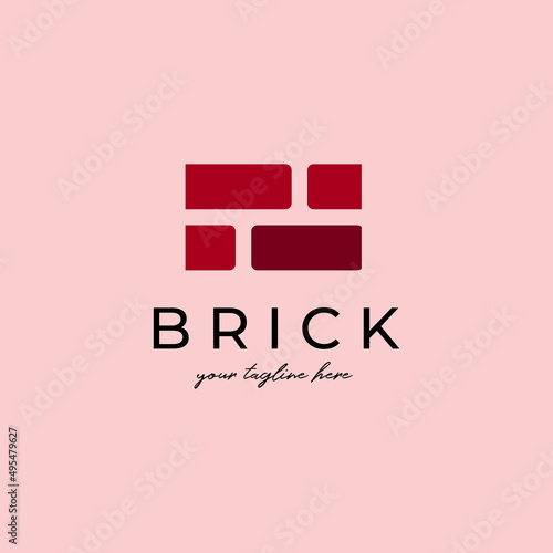 pattern red brick logo construction flat vector emblem design illustration