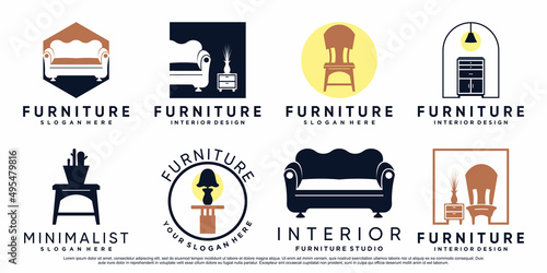 Set bundle of furniture or interior logo design with creative concept Premium Vector