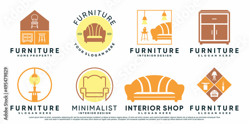 Set bundle of furniture or interior logo design with creative concept Premium Vector