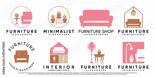 Set bundle of furniture or interior logo design with creative concept Premium Vector
