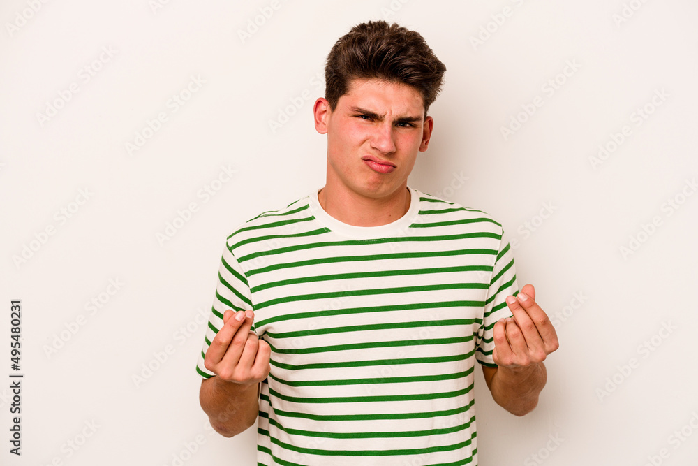 Young caucasian man isolated on white background showing that she has no money. Young caucasian man isolated on white background showing that she has no money.