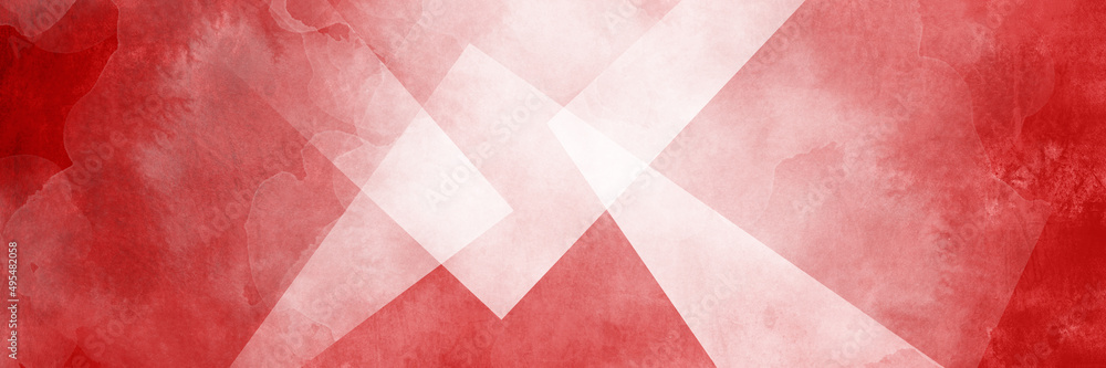 Abstract red background with white triangle shapes layered in creative modern art design for graphic art displays, distressed texture grunge painted on red and white geometric banner design