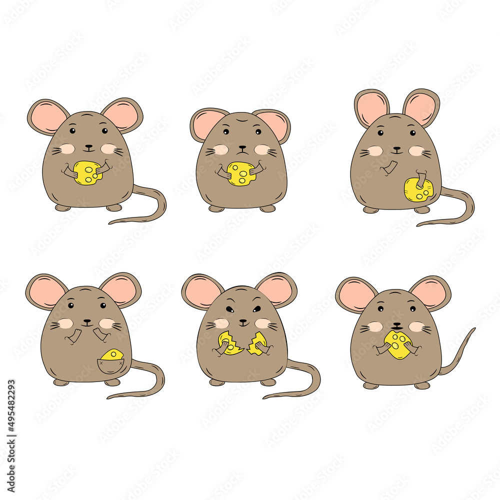 Ñollection of vector images of gray mice in cartoon style Ñollection of vector images of gray mice in cartoon style