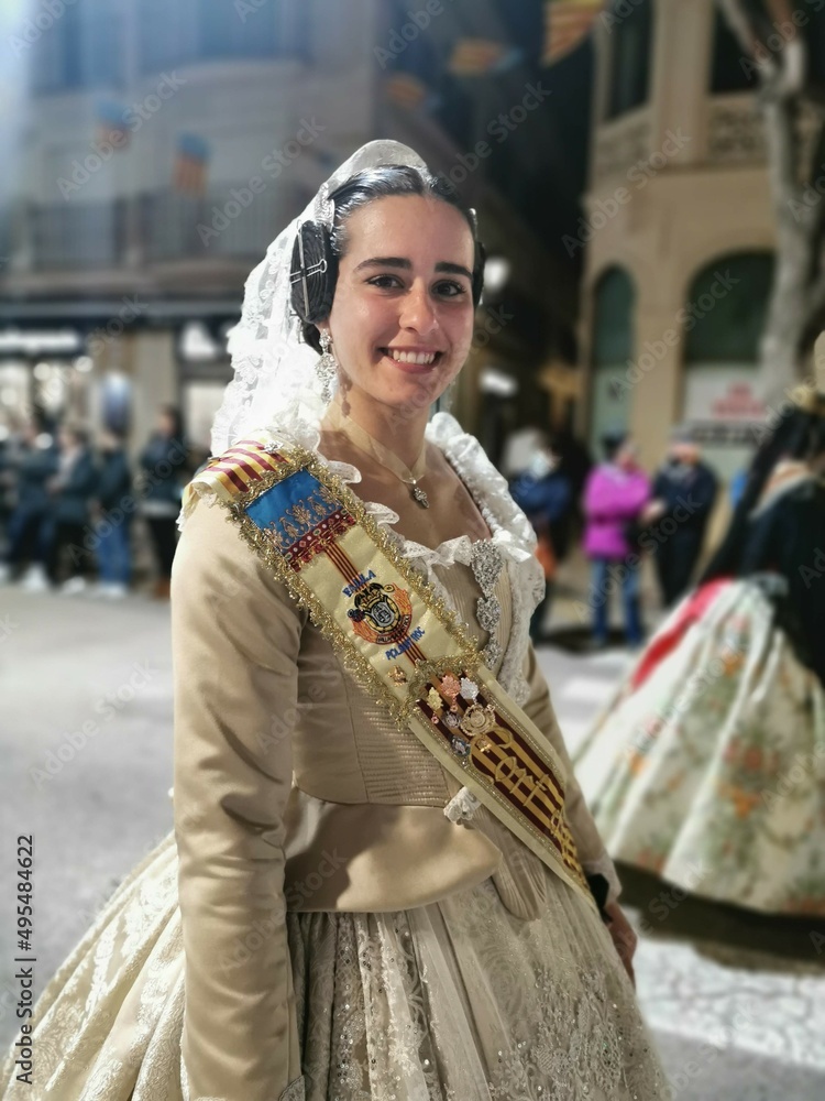 Fallera valenciana at the traditional fiestas of san jose in valencia, spain