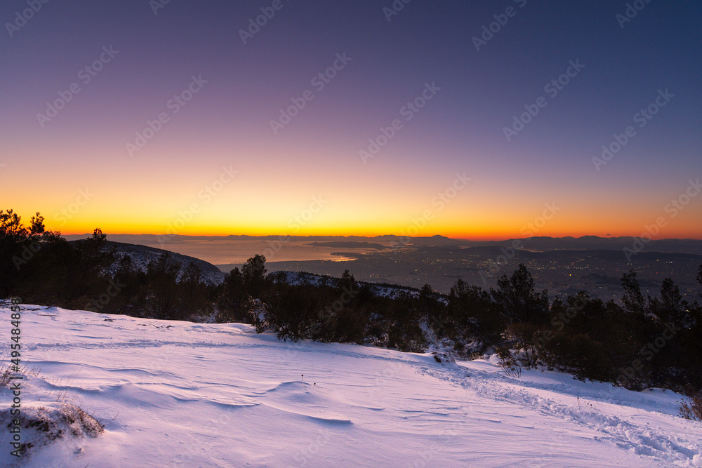 white sunrise up to Athens, Greece