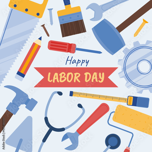 Labor Day Concept, Tool And Equipment, Vector, Illustration