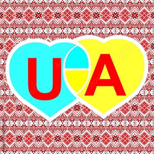 symbolic hearts on the national Ukrainian ornament