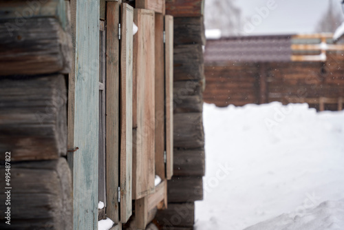 rustic winter landscapes, wooden houses and fences