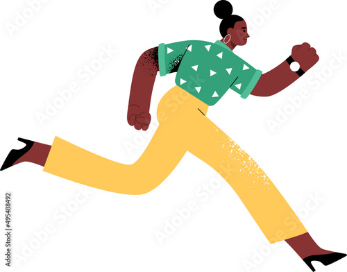 Black Woman Running Running Cartoon Illustration