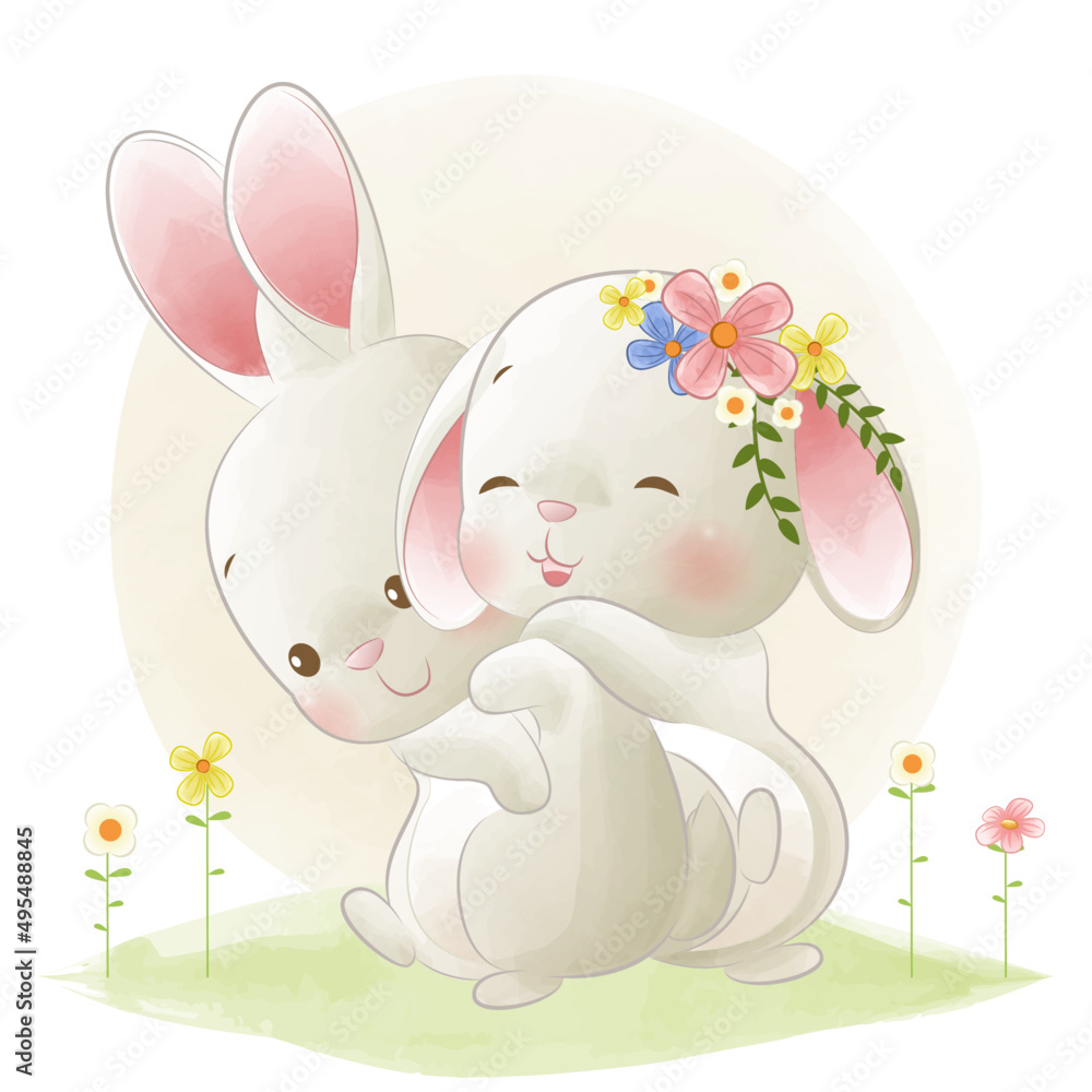 hugs bunnies, hand draw illustration hugs bunnies, hand draw illustration
