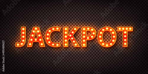 Vector realistic isolated neon marquee text of Jackpot on the transparent background.