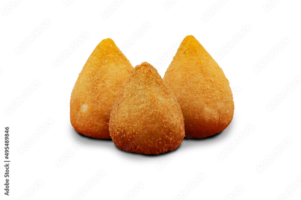 Delicious chicken coxinha, Brazilian snack on white background Delicious chicken coxinha, Brazilian snack on white background