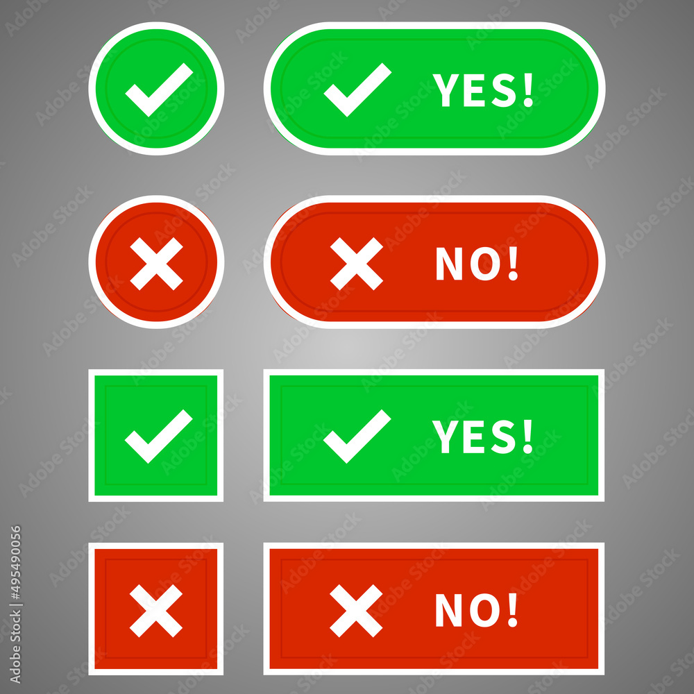 Buttons of two styles for the Internet and for web design with a checkmark and a cross Buttons of two styles for the Internet and for web design with a checkmark and a cross