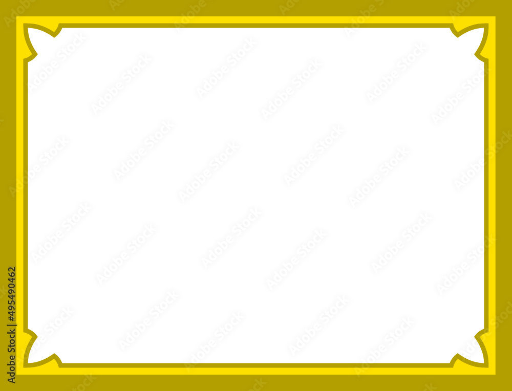 Vector white empty background with golden yellow border frame in classical style. Rectangular banner or label design