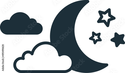 Moon and Stars Icon Line Art Illustration