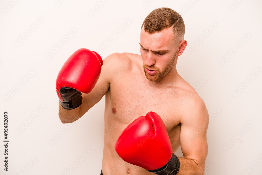 Young caucasian man doing boxing isolated on white background Young caucasian man doing boxing isolated on white background