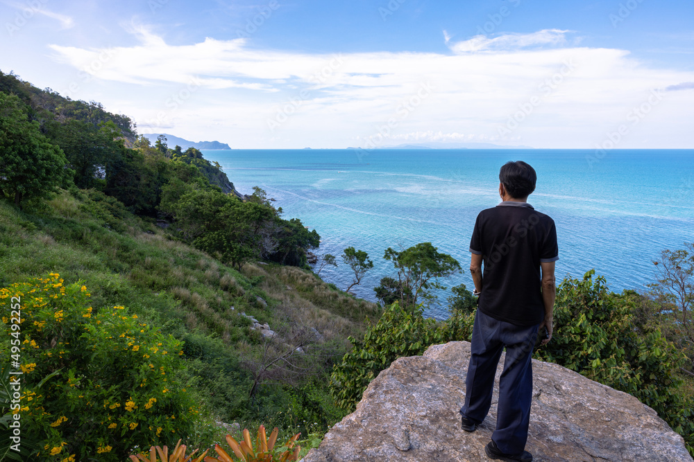 Viewpoint on the top of the mountain by the sea at the Khanom-Sichon sea road.