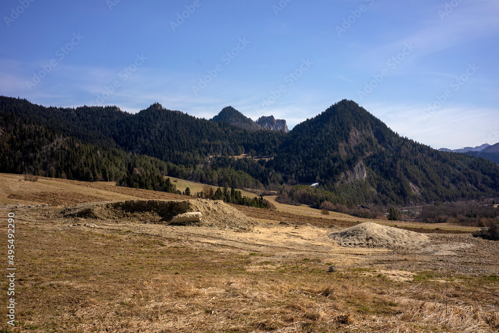 Pieniny National Park in Carpathian Mountains, Poland - 03.27.2022 - Sunny day with nice view on Three Crowns.