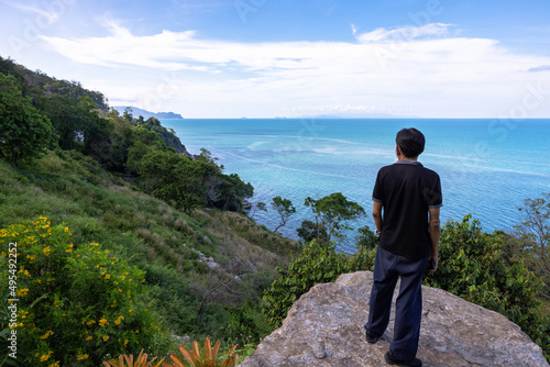 Viewpoint on the top of the mountain by the sea at the Khanom-Sichon sea road.