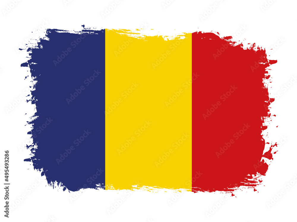 Fototapeta premium flag of Romania on brush painted grunge banner - vector illustration