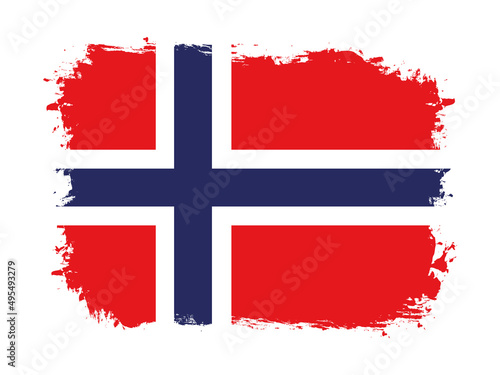 flag of Norway on brush painted grunge banner - vector illustration