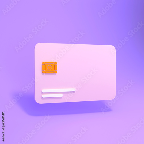 Simple bank card in 3d rendering on a purple background. 3d render illustration.