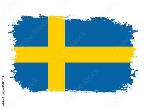 flag of Sweden on brush painted grunge banner - vector illustration