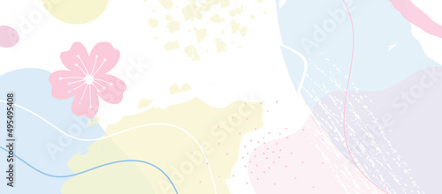 Japanese aesthetic background pattern. Tradition oriental design style banner card with geometric elements and abstract shapes. Colorful ornaments and particles.