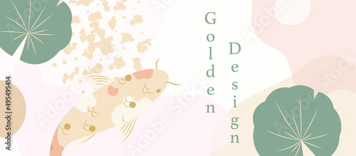 Japanese aesthetic background pattern. Tradition oriental design style banner card with geometric elements and abstract shapes. Koi card fish and water surface art