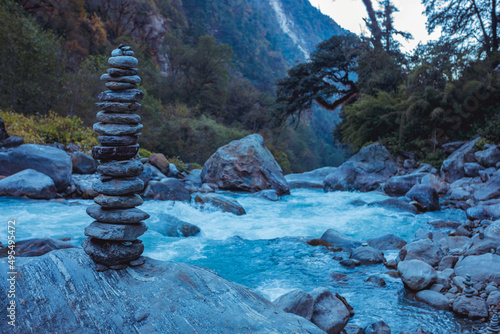 Mountain landscape Himalayas. rivers and jungle Nepal. mountain meditation 