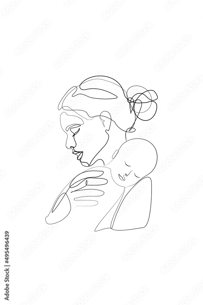 Mother Holding a Baby Print, Printable Nursery Line Art, Mother and Baby Wall Line Art, Minimal Line Art, Mother and Child Line Drawing	