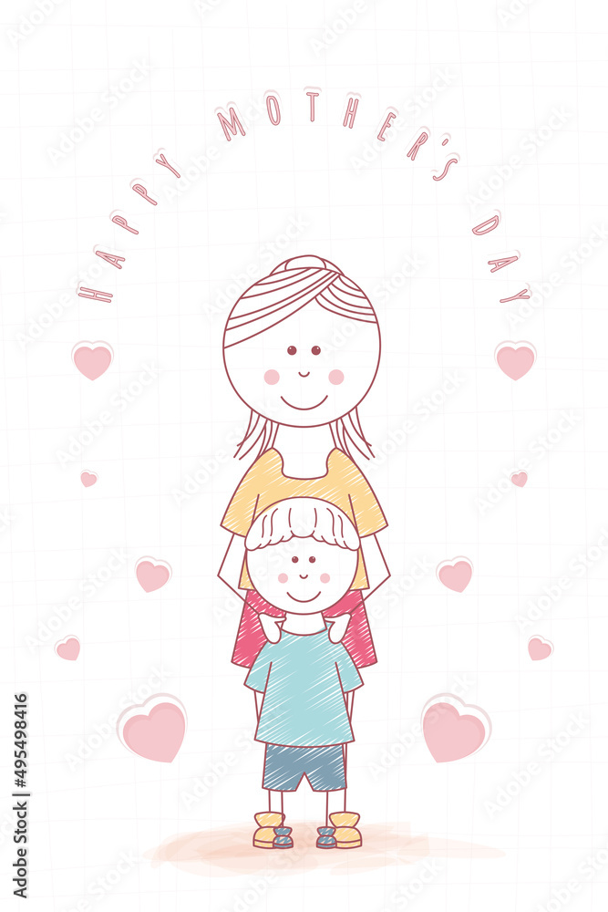 Woman and boy Mother and son Happy mothers day card Vector Woman and boy Mother and son Happy mothers day card Vector