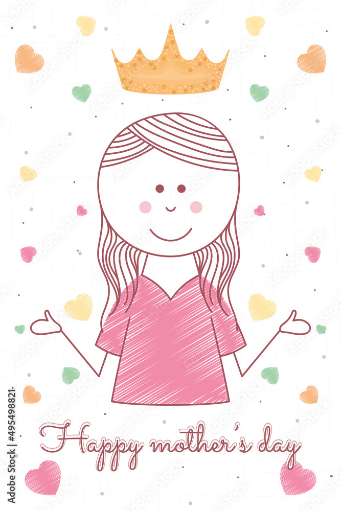 Smiling woman with a crown Happy mothers day card Vector