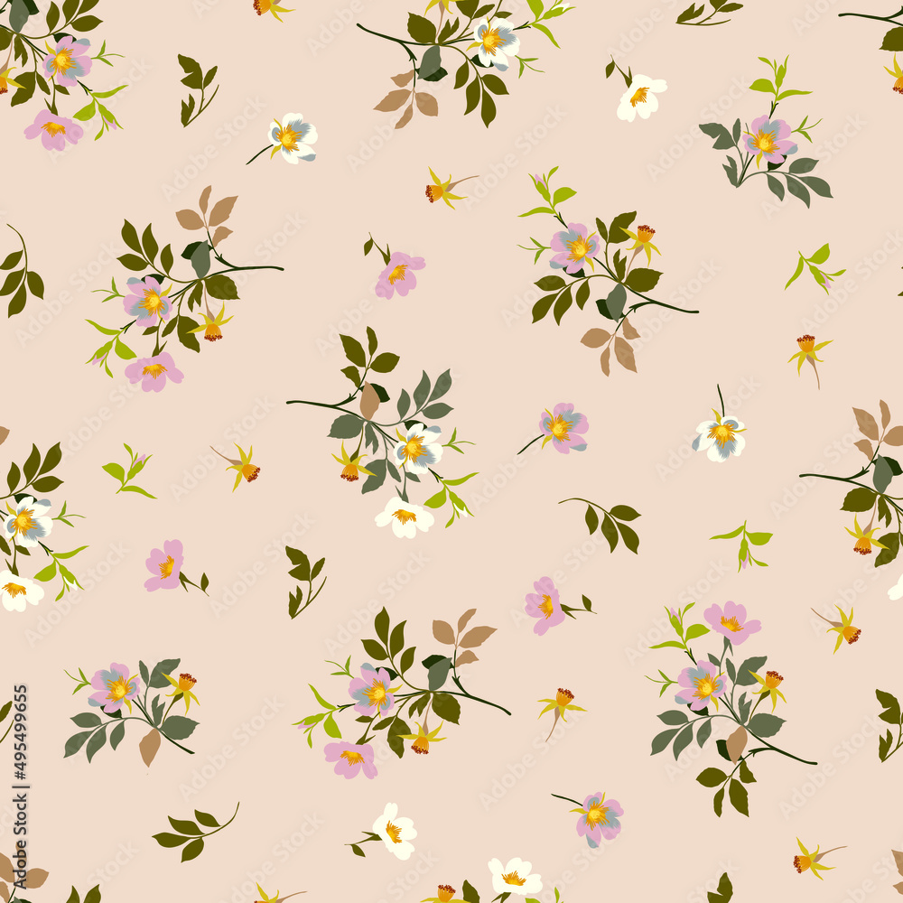 floristic seamless pattern with wild rose floristic seamless pattern with wild rose