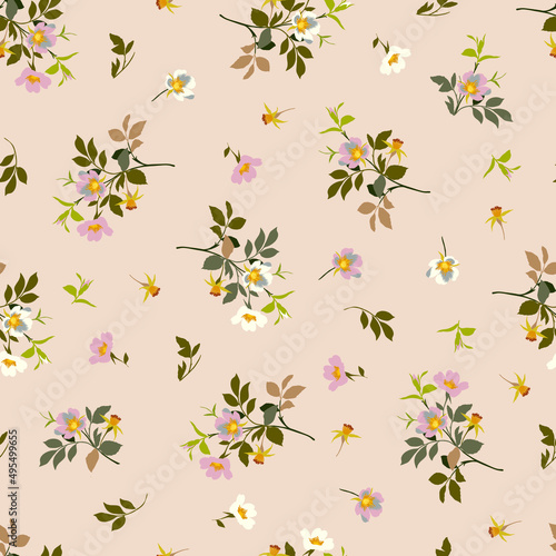 floristic seamless pattern with wild rose