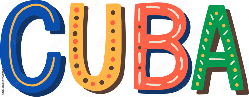 Φωτογραφία Cuba Colorful Inscription Cartoon Illustration