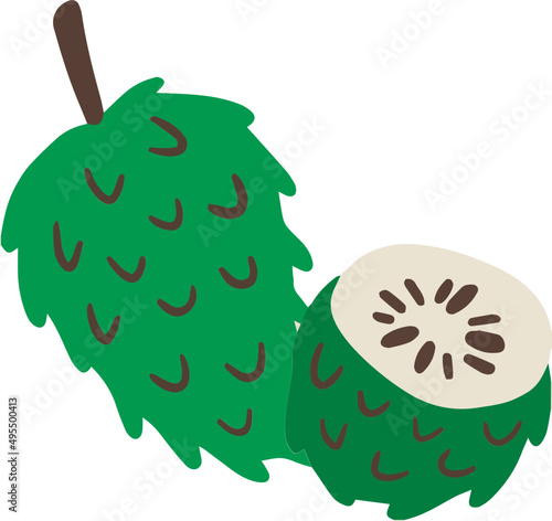 Atemoya or Cherimoya Fruit Cartoon Illustration