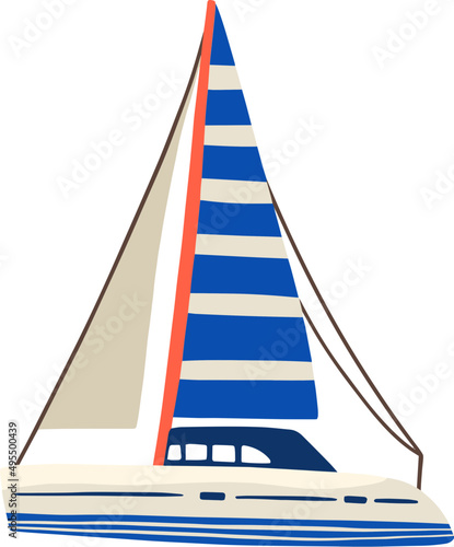 Regatta Yacht or Sea Sailboat Cartoon Illustration