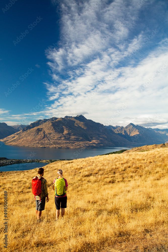 New Zealand adventure hikers map reading Lake Wakatipu