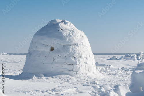 Real snow igloo house in the winter.  