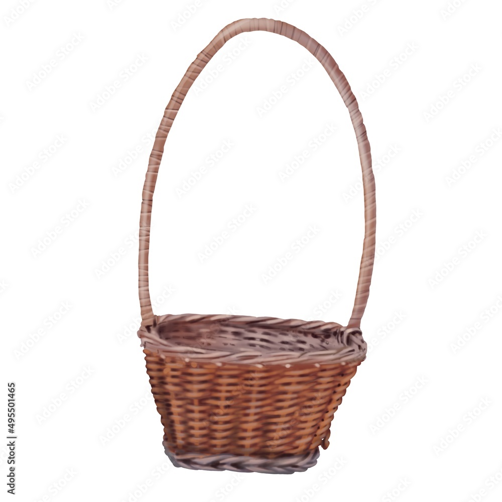 Watercolor set of baskets. empty baskets of white and brown color. Realistic illustration