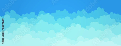 Sky and Clouds, Beautiful Background. Stylish design with a flat, cartoon poster, flyers, postcards, web banners. holiday mood, airy atmosphere. Isolated Object. Ultra Wide size. Vector illustration.