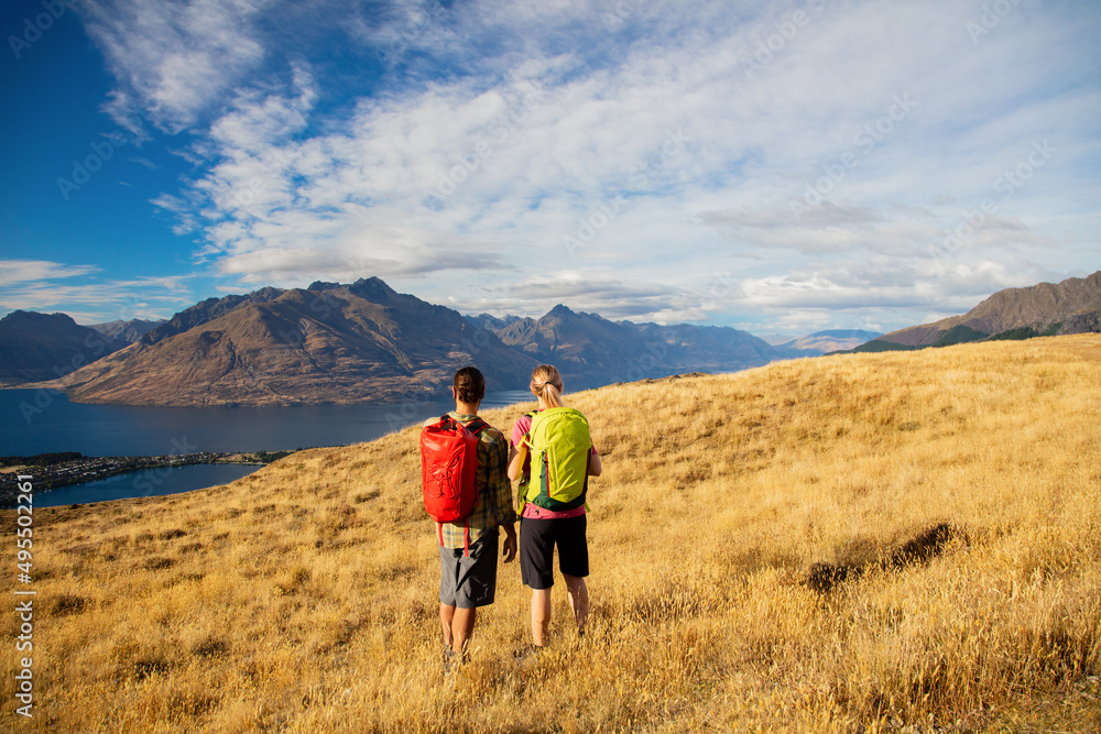 New Zealand adventure couple trekking The Remarkables Otago