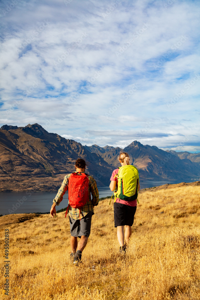 New Zealand male and female adventure hikers Queenstown